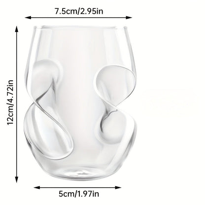 Curved Stemless Drinking Glasses, Two-Piece Clear Set with Sculpted Side Grips and 4.72-Inch Height