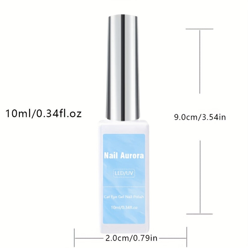 Gel Nail Polish in 10ml Light-Blue Aurora Magnetic Cat-Eye with Holographic Iridescent Shimmer and UV/LED Soak-Off Cure