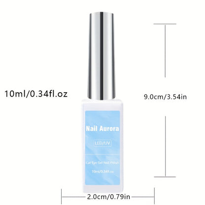 Gel Nail Polish in 10ml Light-Blue Aurora Magnetic Cat-Eye with Holographic Iridescent Shimmer and UV/LED Soak-Off Cure