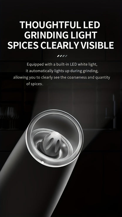 Gravity-Activated Electric Spice Grinder with LED Ring, Adjustable Grind and USB-C or Two-Piece Options