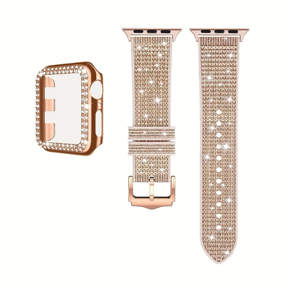 Rhinestone Mesh Watch Band and Matching Case Set for Apple Watch in 19 Color-and-Size Options
