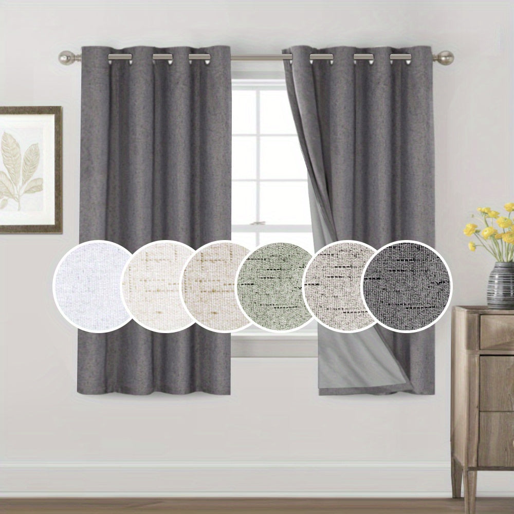Two-Panel Linen-Textured Blackout Curtain Set in Six Colors with 52-Inch Width and Four Lengths