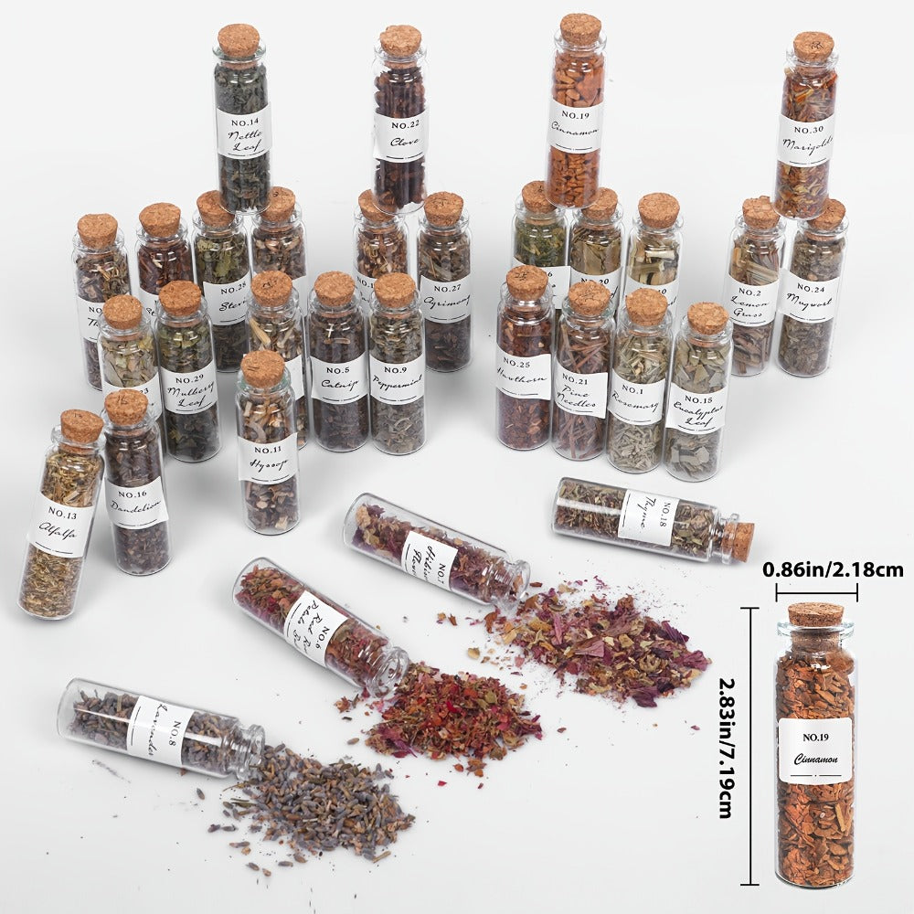 Dried Herbs Kit 45 Bottles with Crystal Spoon – Altar Supplies Herb Set for Wicca, Pagan Magic, Incense Spells & Bath Rituals – Beginner Witchcraft Starter Kit, Unique Gift for Mother's Day, Graduation & Weddings