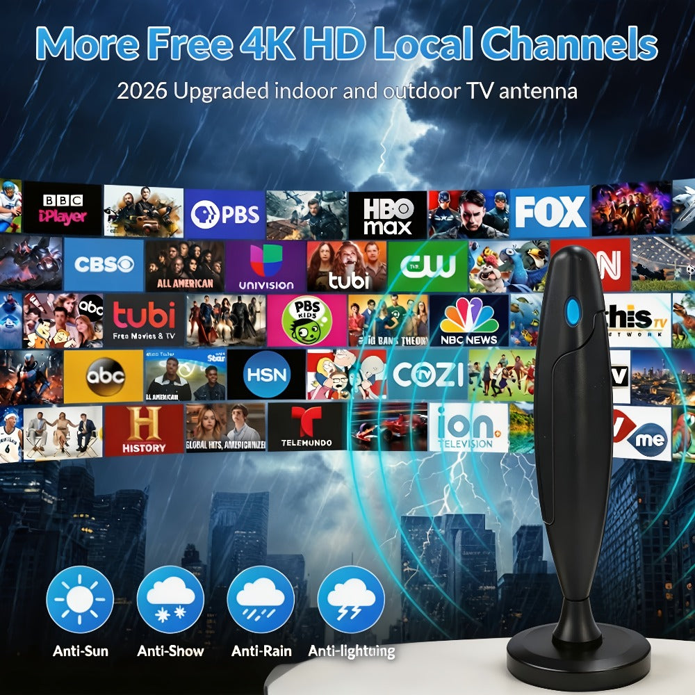 AI-Powered Indoor TV Antenna Ultra Long Range - 2026 Upgraded Smart Signal Booster, 4K 1080p VHF UHF Tuner, Compatible with Smart TV & Legacy TVs, Home Theater & Smartbox, Free Local Channels