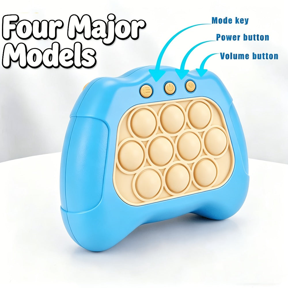Blue Quick-Push Electronic Memory Game with Ten Pop Buttons, Four Pictured Modes and Back Controls