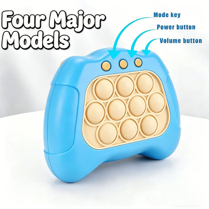 Blue Quick-Push Electronic Memory Game with Ten Pop Buttons, Four Pictured Modes and Back Controls