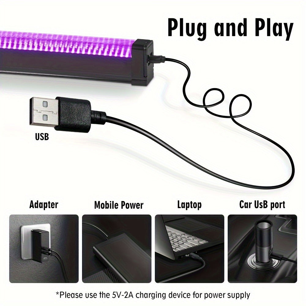 Compact USB UV Black-Light Bar Set with Pictured LED Rows, Inline Controls and 5-, 6-, 7- or 8-Pack Options