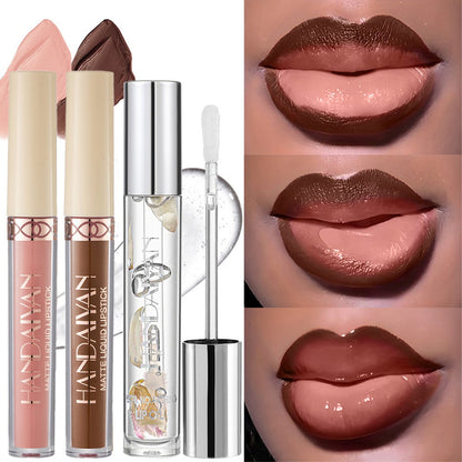 Three-Tube Lip Makeup Set with Clear Silver-Cap Tube and Coordinated Color Pair in Set A, B or C