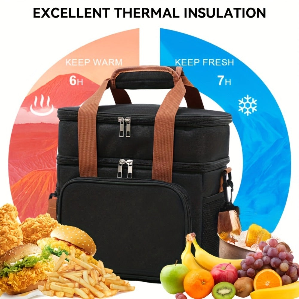 Double-Layer Lunch Carrier Bag with Shoulder Strap and One-Piece Checkout Options in Three Colors
