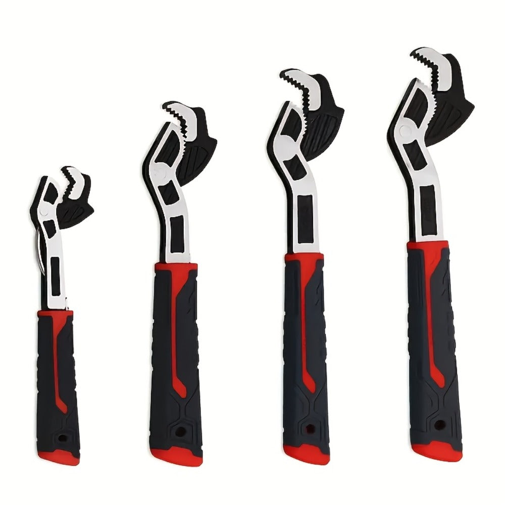 Four-Piece Self-Adjusting Wrench Set in 6-, 8-, 10- and 12-Inch Sizes with Cr-V Material Marking