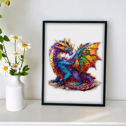 Dragon Wooden Jigsaw Puzzle with Irregular Animal-Shaped Pieces in Exact Small or Large Size Options