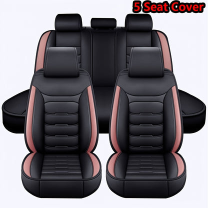 Car Seat Covers Full Set 5-Seat – Faux Leather Waterproof, Airbag Compatible, Front Storage Bag, Universal Fit Sedan SUV Truck Van, Luxury Brown / Pink / Black Pink