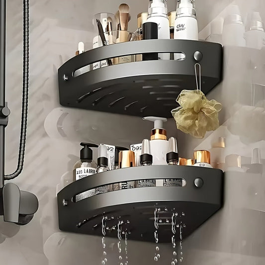 Corner Shower Shelf 2-Layer Nail-Free Bathroom Caddy – No Drill Plastic Shampoo Holder & Organizer for Shower, Bathtub & Bathroom Wall | Drainage Design, Strong Load-Bearing