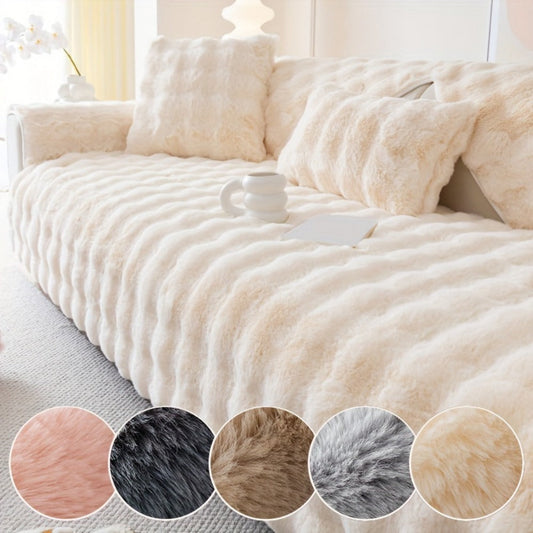 Sofa Cover Thick Faux Rabbit Plush Panels with Anti-Slip Feature for Seat, Armrest, Backrest or Pillowcase