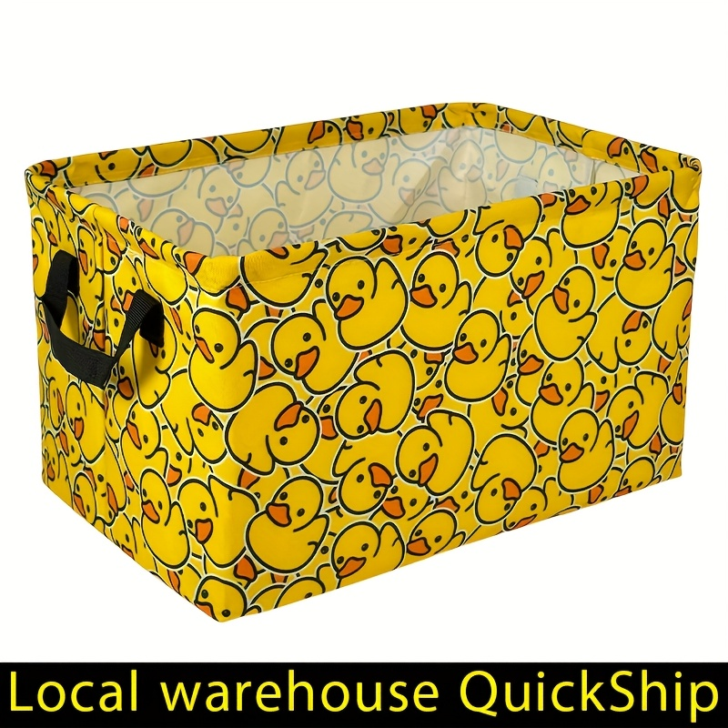 Collapsible Storage Basket with Handles Cute Cartoon Print Canvas Bin Box for Clothes Books Toys Shelves Laundry Bedroom Nursery Organizer Cube Gift Basket