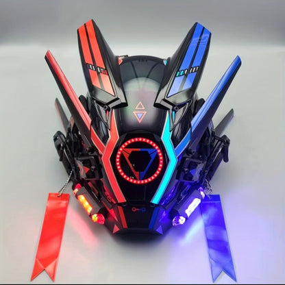 LED Luminous Punk Mask Unisex – Round Light Mechanical Glow Face Mask for Music Festival, Halloween, Christmas, Cosplay & Rave Party, 5 Colors Yellow Green White Red Blue, Adult Gift