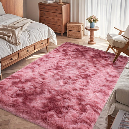 Area Rug Fluffy Faux-Fur Shag in Solid, Tie-Dye and Ombre Colors with Six Retained Room Sizes