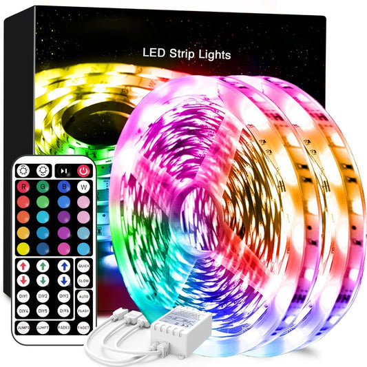 RGB LED Strip Lights 50ft/100ft – Color Changing Tape Light with 44-Key Remote, 20 Colors & 8 Modes, Easy Install, for Bedroom, Living Room, Kitchen, Bar, Wedding & Party Decoration