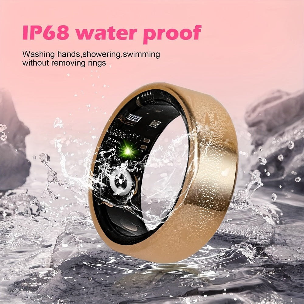 Screenless Smart Ring with Magnetic Charging Cable, Rose Gold, Black or Silver Finish and Sizes 7–13