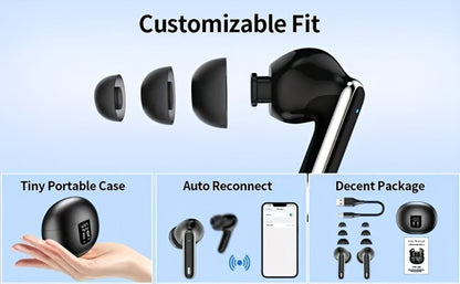 Black or White Stem-Style Translation Earphones with Digital Charging Case and Two Color Options
