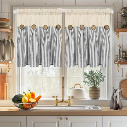 Striped Patchwork Window Curtain Set with Rod-Pocket Top, Six Colors and Five Panel-Count or Size Options