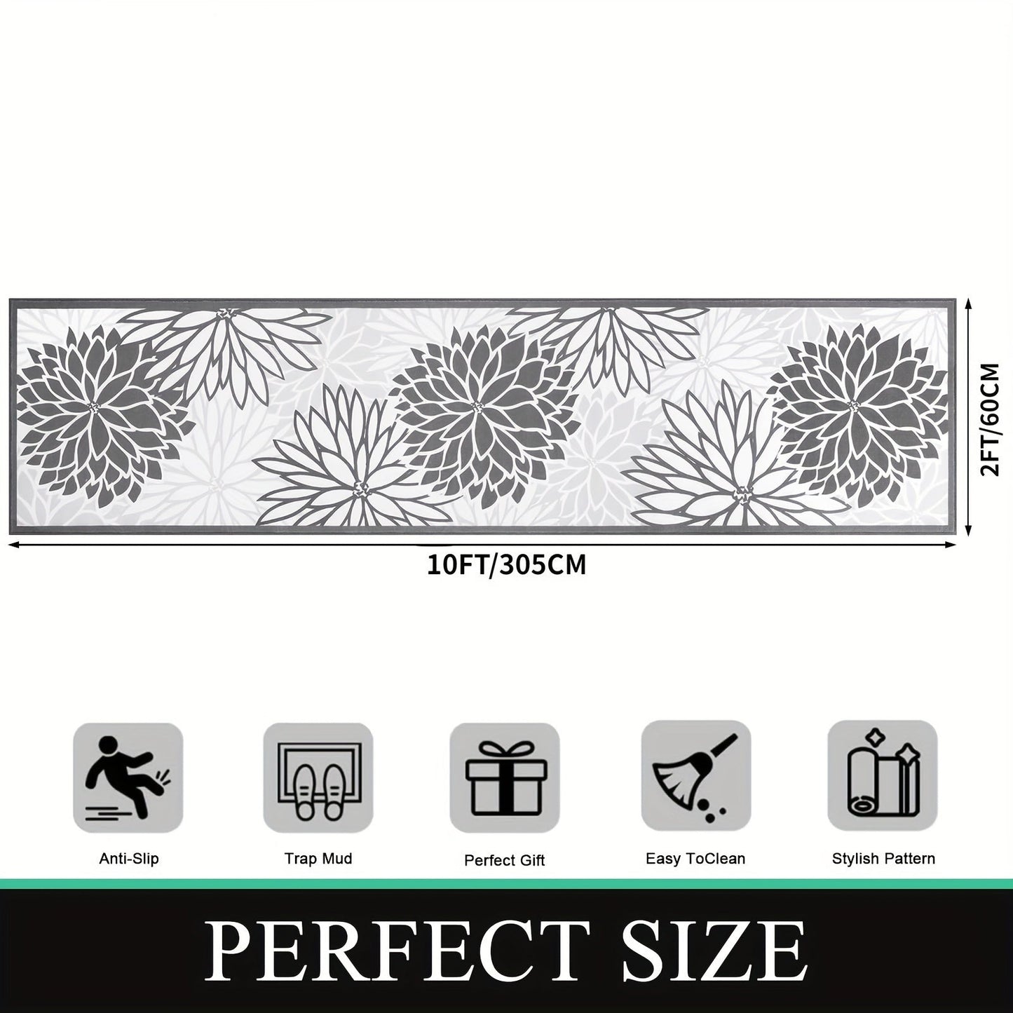 Floral Medallion Hallway Runner in Brown or Grey with 2 × 6, 2 × 8 and 2 × 10 ft Options for Home Decor