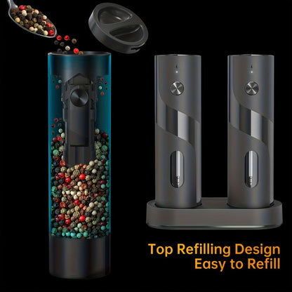 Electric Salt and Pepper Grinder Set with LED Light, Rechargeable Automatic Salt Pepper Mill, Adjustable Coarseness 3.72oz Large Capacity, Kitchen BBQ Restaurant Outdoor Wedding Gift