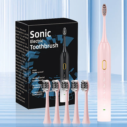 Sonic Electric Toothbrush IPX8 Waterproof USB Rechargeable with 5 Replacement Brush Heads, Smart Timer, Metal Shaft, Couple Design for Adults Men & Women — Black, Green Pink, Pink White