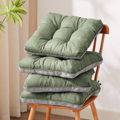 Tufted Chair Cushion Set with Four 15.5-Inch Pads, Tie Straps and 11 Solid Color Choices for Dining Chairs