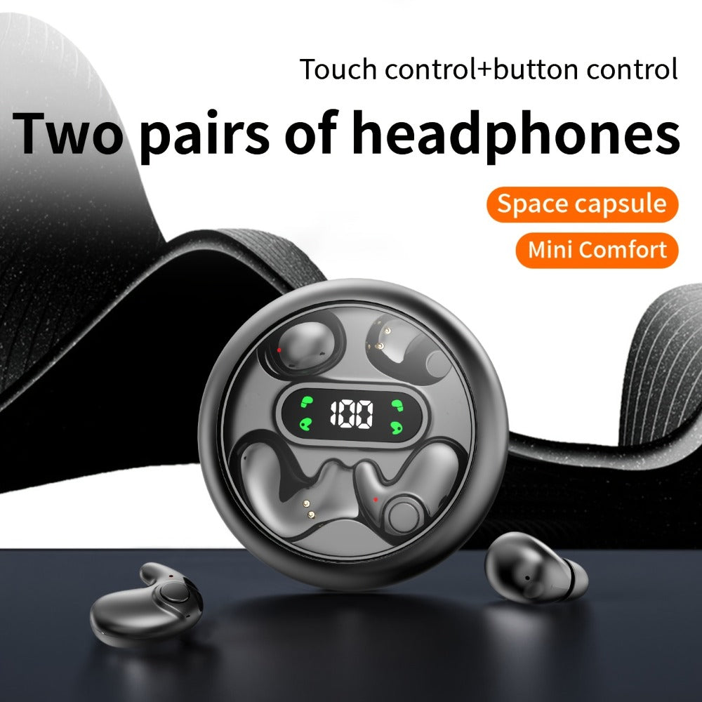 Invisible Sleep Wireless Earbuds 2 Pairs, Mini In-Ear Earphones HiFi Sound Noise Reduction Bass Touch Control Digital Display Long Battery Type-C, for Office Leisure Sport Sleep Men Women