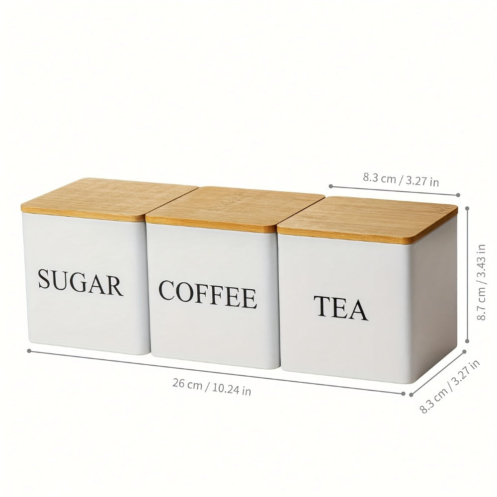 Three-Piece Black or White Ceramic-Style Kitchen Canister Set for Coffee, Tea, Sugar or Spices