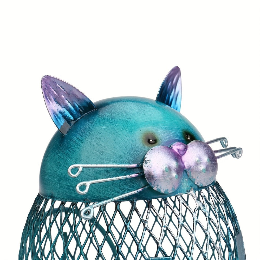 Decorative Open-Mesh Cat-Shaped Coin Bank with Removable Bottom Plug and One- or Two-Piece Options