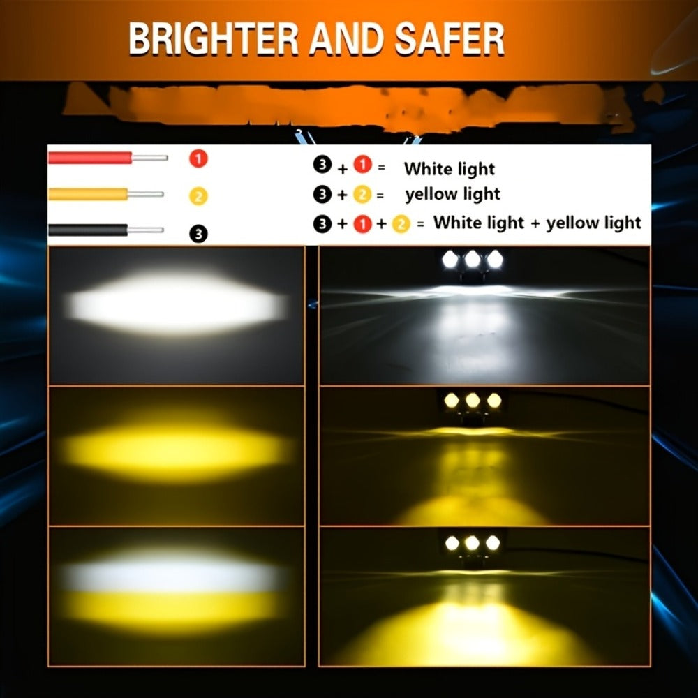 Motorcycle LED Lights 2 Pack with Switch - Dual Color White & Amber High Low Beam Auxiliary Driving Lights for Motorcycle Truck ATV UTV SUV Off Road