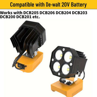Four-Leaf Clover LED Work Light Compatible with DeWalt 20V Battery – Portable Cordless Job Site Lamp with Built-In Switch for Workshop, Camping & Emergency Lighting