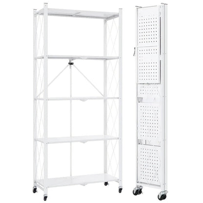 Rolling Storage Shelf with Wheels 3 4 5 Tier Foldable Office File Rack Mobile Floor Standing Organizer for Home Office Black White