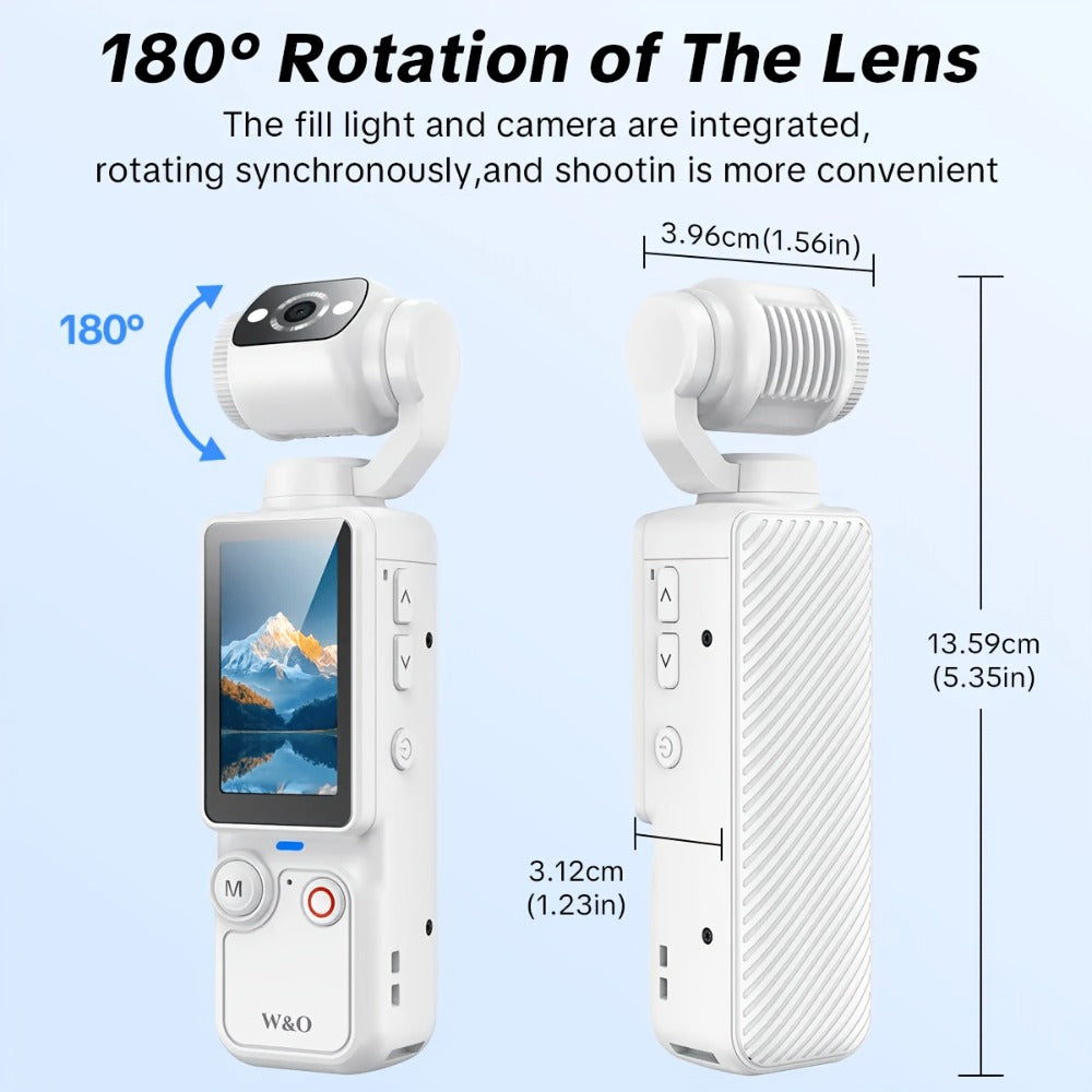4K Pocket Camera with 180° Rotating Lens, 100MP, 2000mAh Battery & 32GB Card – 1.9" Screen, USB-C Charging, Webcam Function, Mini Compact Cam for Outdoor Sports, Cycling & Vlogging
