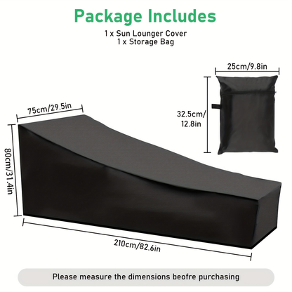 Black Chaise Lounge Cover with 210-by-80-by-75 cm Profile, Hem Cord and Pictured Storage Bag