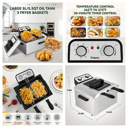 Electric Deep Fryer Stainless Steel Basket 1.5L to 6L – Adjustable Temperature Foldable Handle Transparent Window Anti-Splash Lid | Dishwasher Safe Easy Clean | Home Family Dinner Party Kitchen