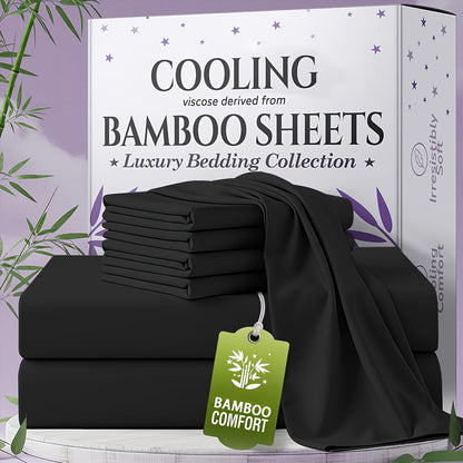 Bed Sheet Set Bamboo-Derived Fabric in 4- or 6-Piece Configuration with Extra-Deep Pocket and Fifteen Colors