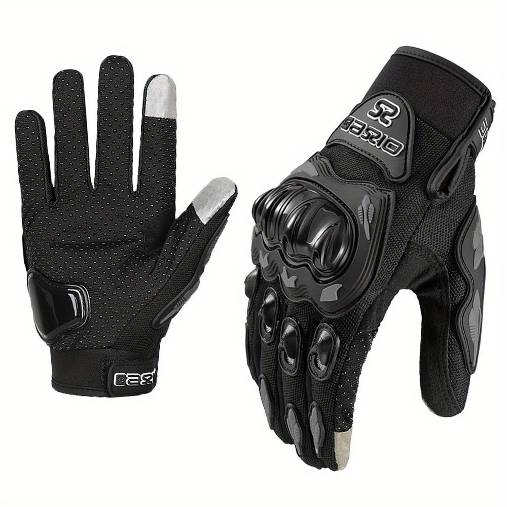 Motorcycle Gloves Full Finger Summer Breathable Touchscreen Hard Shell Protection Non-Slip Motocross Racing Gloves for Men Women, Black Red, M L XL