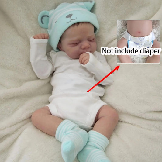 Reborn Baby Doll 19-Inch Full Vinyl Sleeping Design with Painted Hair, Closed Eyes, Mint Outfit and Accessories