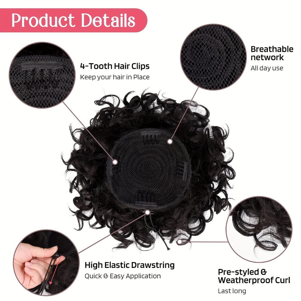 Drawstring Messy Bun Hair Extension 80g Curly Ponytail Voluminous Loose Bun Hairpiece for Women Thinning Hair Natural Look Black Brown Burgundy Ombre 10 Inch