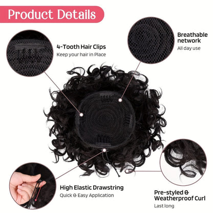Drawstring Messy Bun Hair Extension 80g Curly Ponytail Voluminous Loose Bun Hairpiece for Women Thinning Hair Natural Look Black Brown Burgundy Ombre 10 Inch