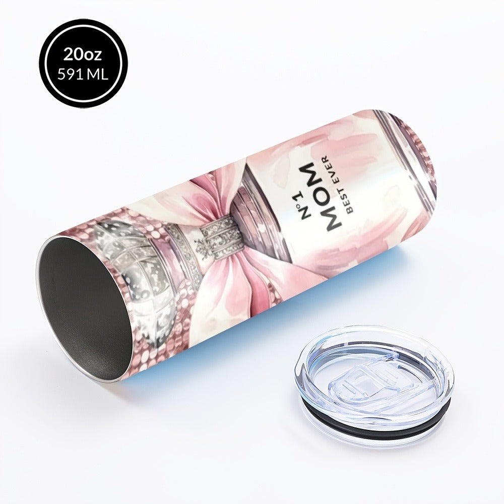Insulated Tumbler 20oz Mom's Best Ever Graphic in Pink 304 Stainless Steel with Lid and Straw