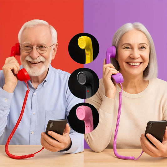 Retro Phone Handset for Smartphone Tablet & Computer – Hands-Free Calling, Volume Control, Clear Sound, 3.5mm & Type-C Compatible, iPhone Android, Multiple Colors, Great Senior Gift