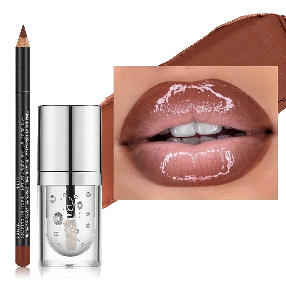 Lip Liner & Lip Oil Set 3 Shades – Long Lasting Silky Smooth Liner with Nourishing Hydrating Lip Oil for Plump Glossy Lips Daily Glam Makeup Gift for Women