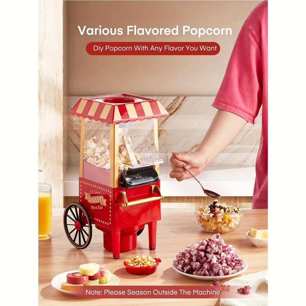 Carnival Cart Hot Air Popcorn Maker in Red with Single On-Off Switch and Compact Countertop Design