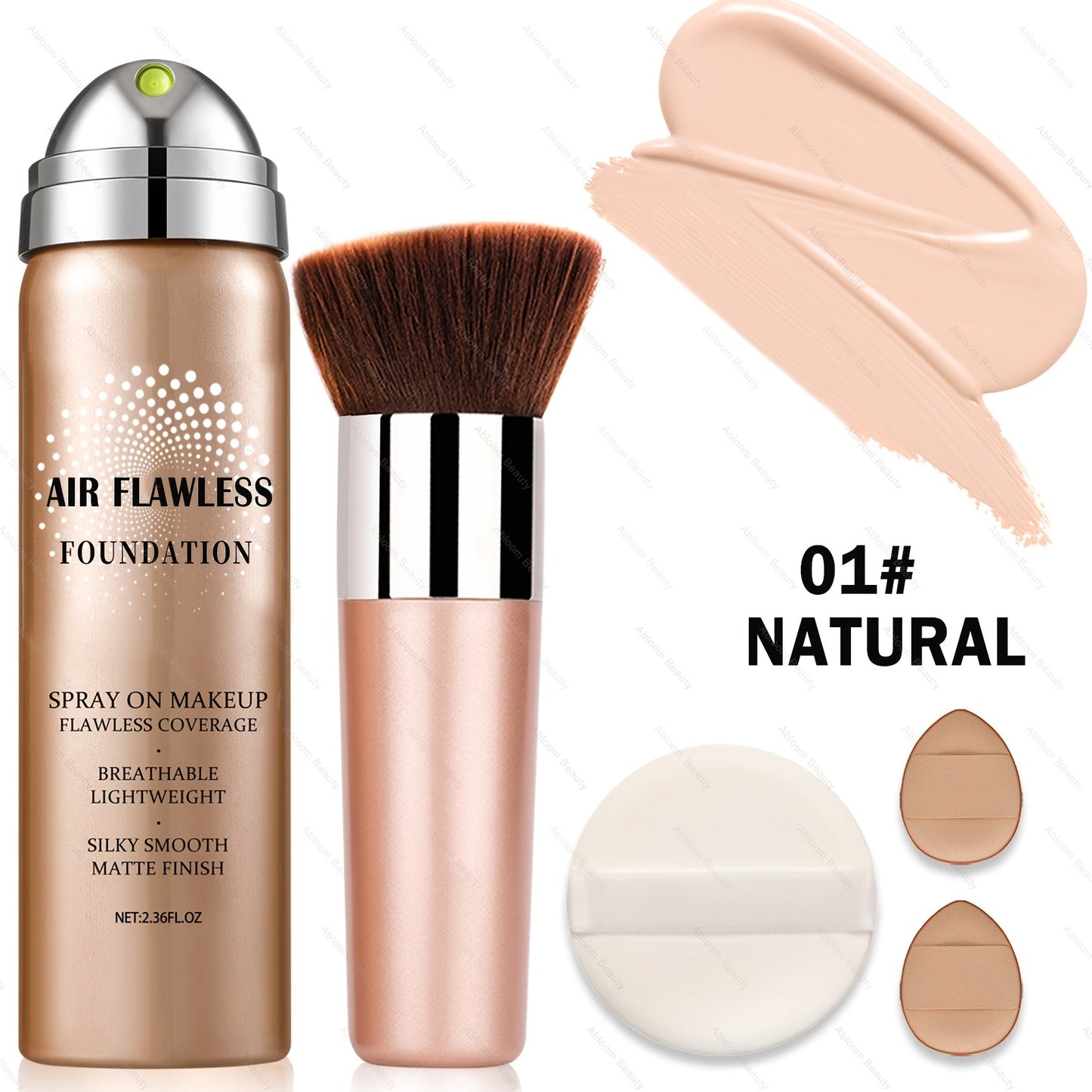 Spray Liquid Foundation and Flat-Top Brush Set with Matte Finish and Eight Numbered Shades