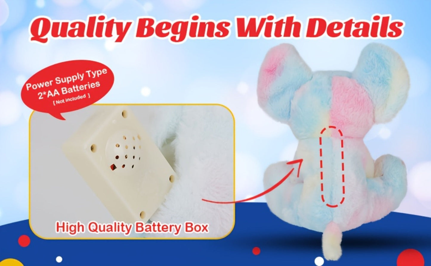 Plush Toy – Rainbow Elephant 12-Inch Light-Up Design with Optional Music for Colorful Room Display