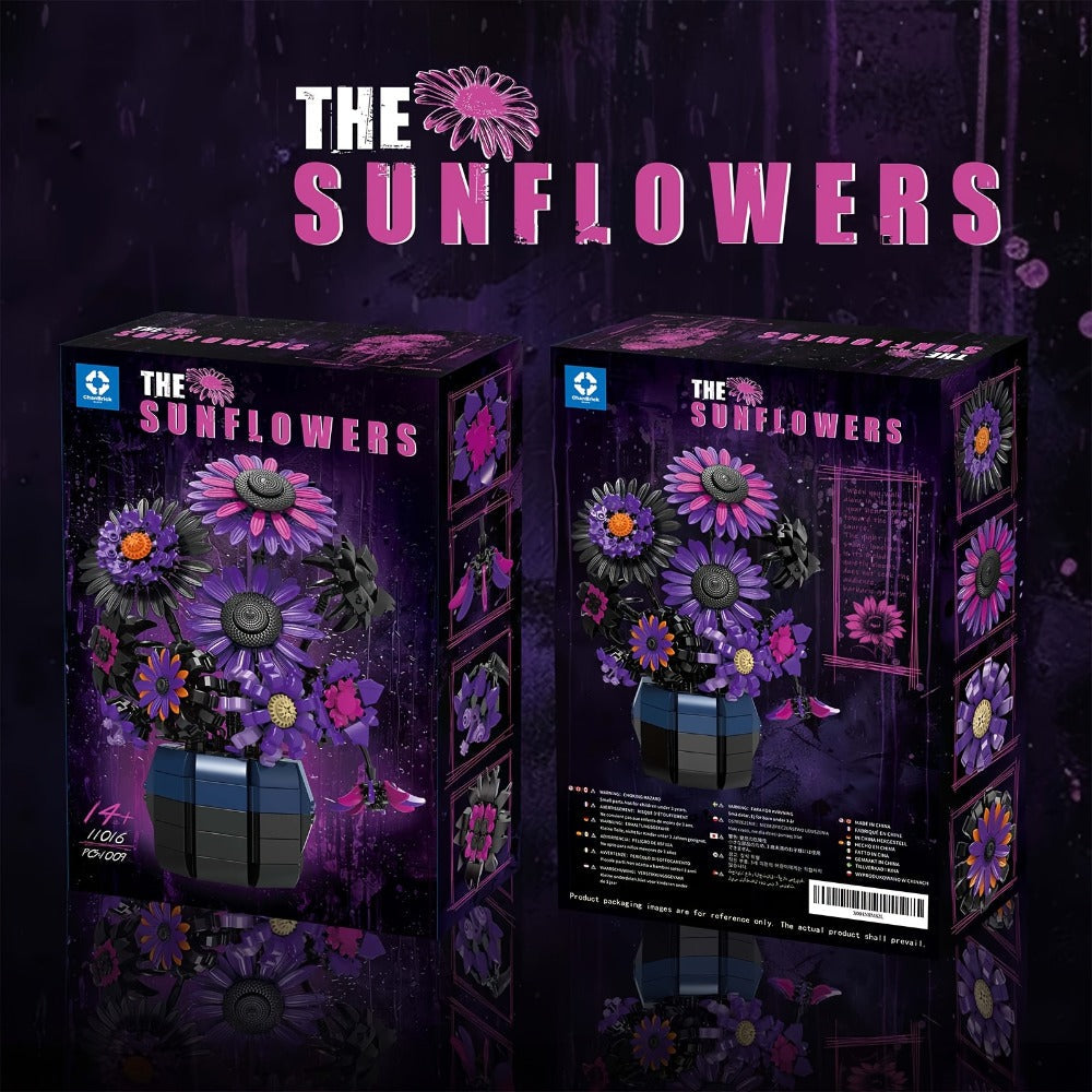 Sunflower Bouquet Building Block Set with Purple Art-Inspired Flower Design for Adult Home or Desk Display